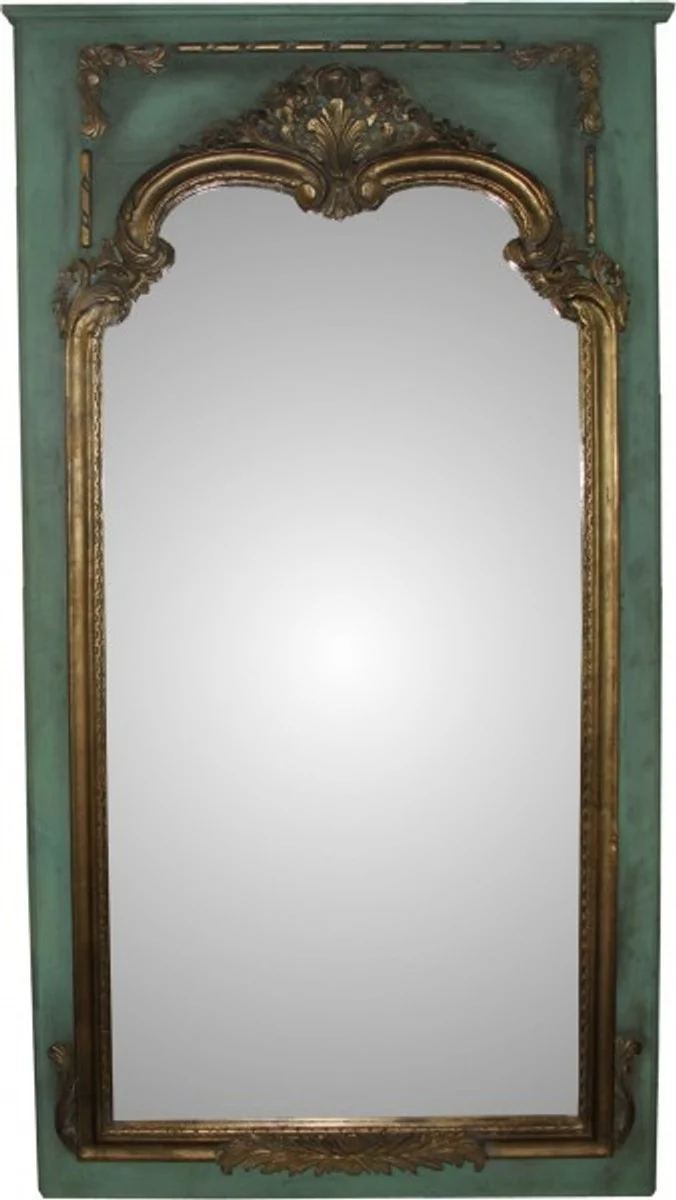 Casa Padrino Barock Wandspiegel Prunkvoller Antik Look in Petrolgrün und Gold, B 105 cm x H 192 cm