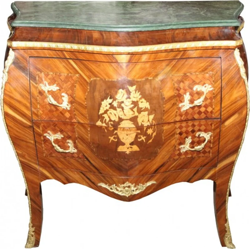 Casa Padrino Barock Kommode Mahagoni braun mit dunkelgrüner Marmorplatte - Luxus Kommode mit 2 Schubladen B 107 cm