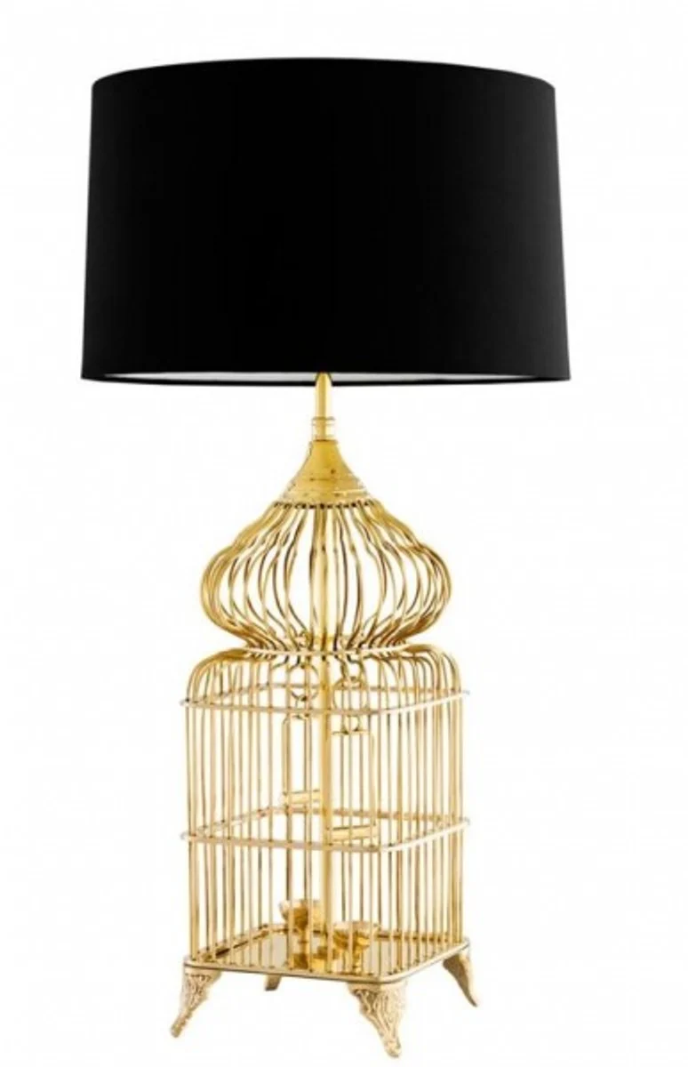 Casa Padrino Luxus Tischleuchte im Barock Stil, poliertes Messing, Höhe 71 cm, Lampenschirm Schwarz