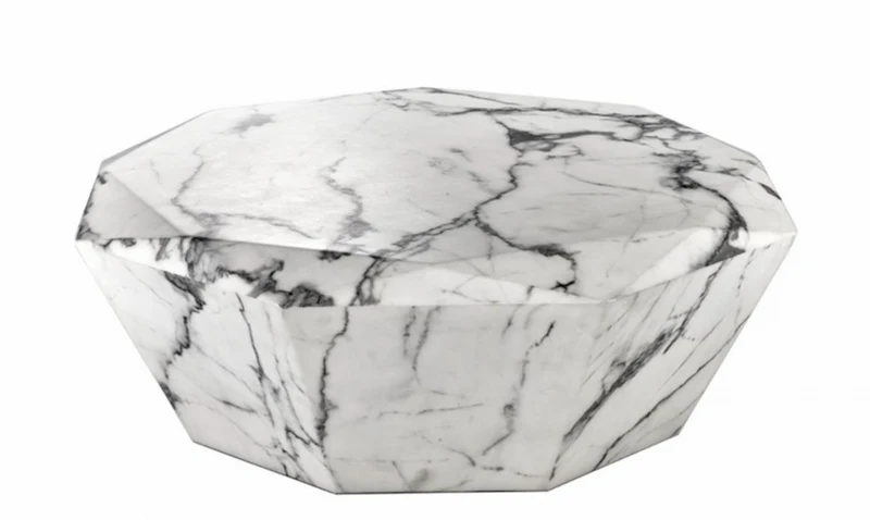 Casa Padrino Art Deco Luxus Couchtisch aus Kunstmarmor - Weißer Wohnzimmertisch rund, 101 x H. 32 cm
