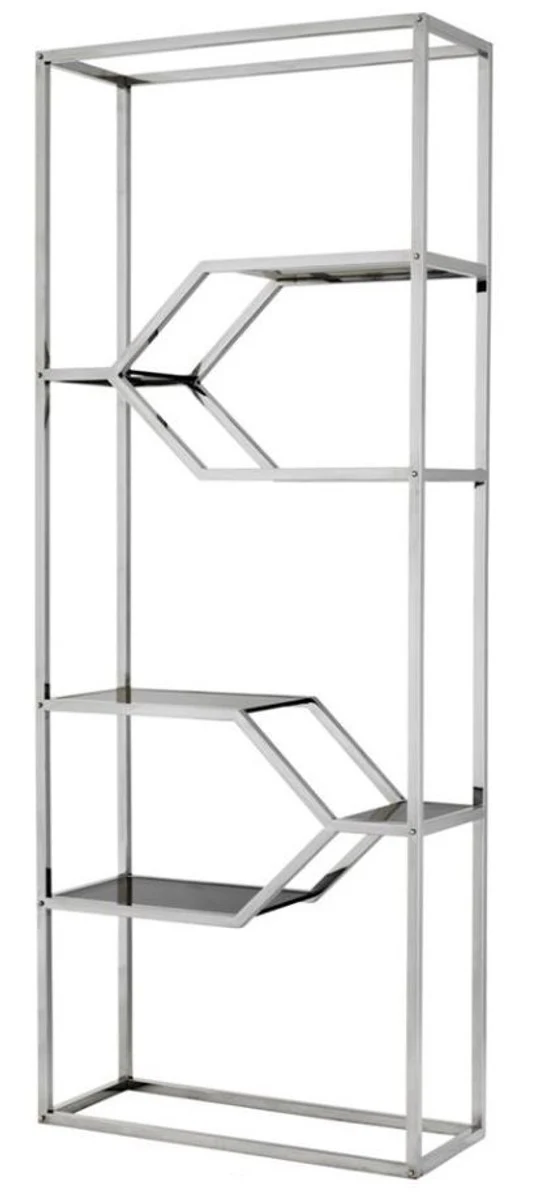 Casa Padrino Designer Edelstahl Regalschrank mit Rauchglas 90 x 38 x H. 230 cm - Luxus Hotel Möbel