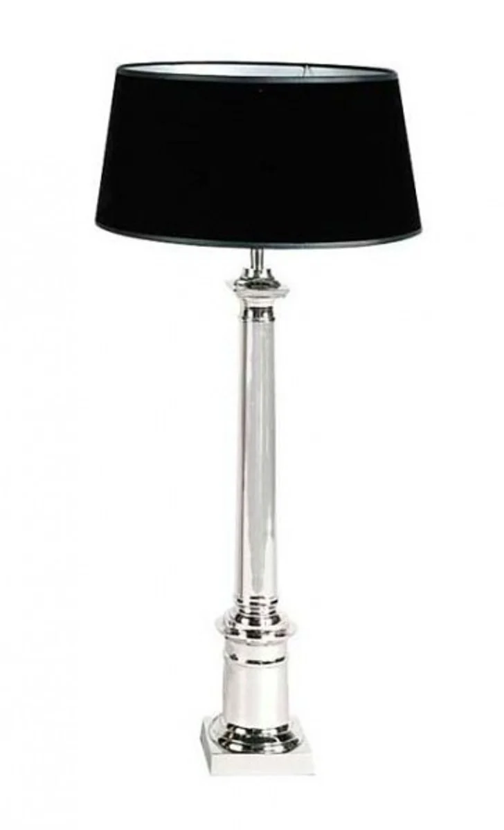 Casa Padrino Luxus Tischleuchte im edlen Nickel Design, Durchmesser 12 cm, Höhe 76 cm mit schwarzem Samtschirm