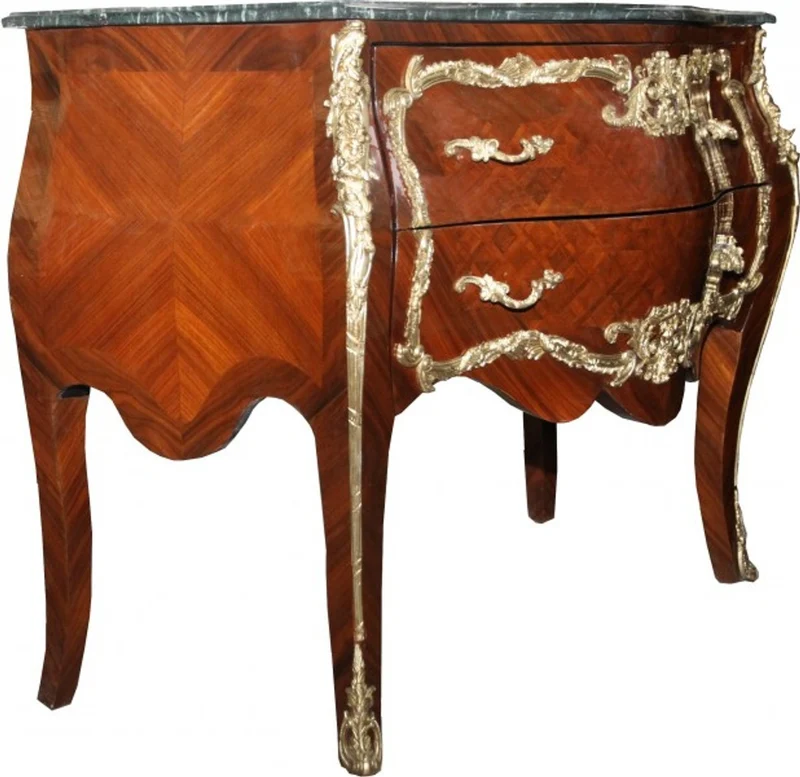 Casa Padrino Barock Kommode Braun mit Marmorplatte Mahagoni Intarsien B 129 cm - Barock Möbel Kommode