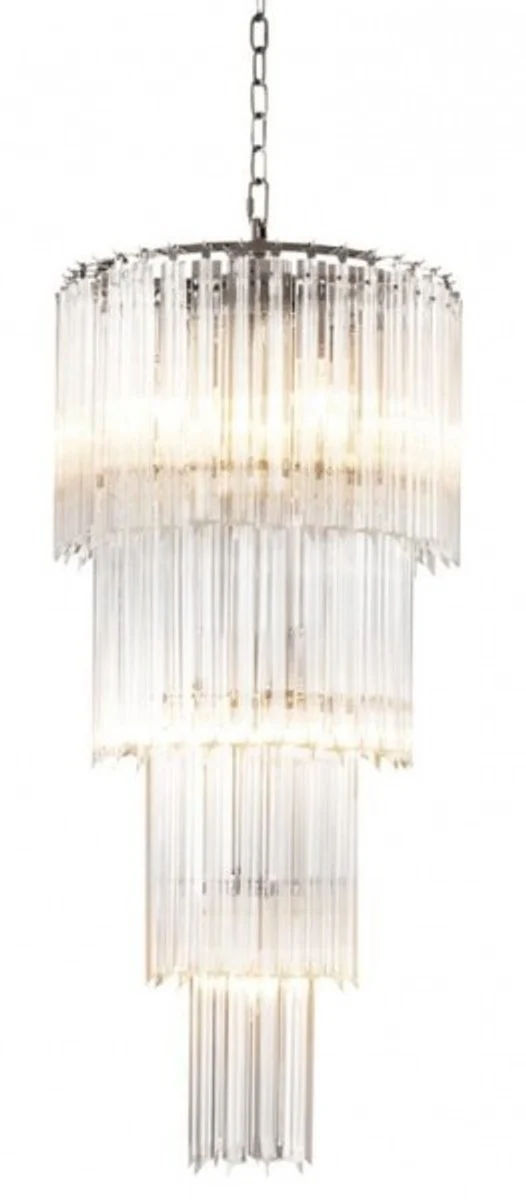 Casa Padrino Luxus Hängeleuchte im Barockstil - Metall, Glas, Nickel, Ø 39 cm, Höhe 88 cm